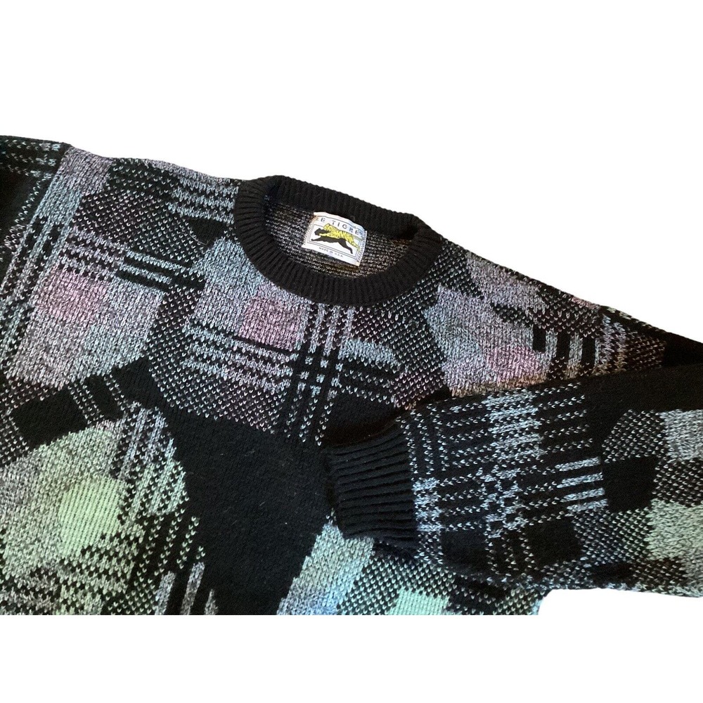 Le Tiger 80s Style Men Multi Color Sweater Size XL Long Sleeve Vintage
